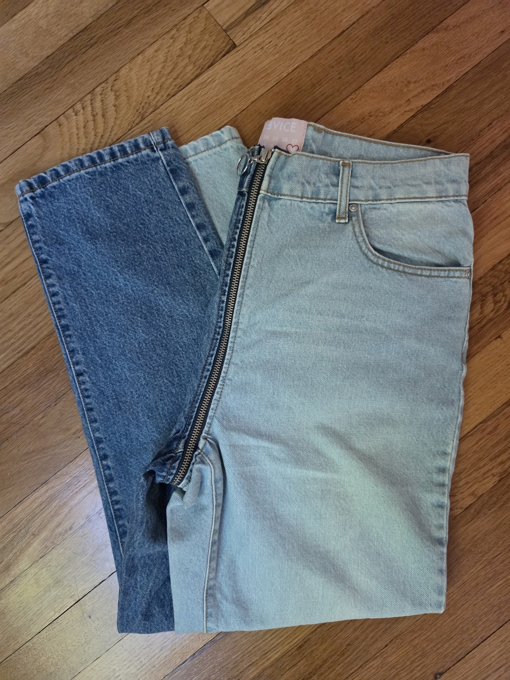 REVICE Yin Yang High Rise Two-Tone Blue Denim Zip Jeans